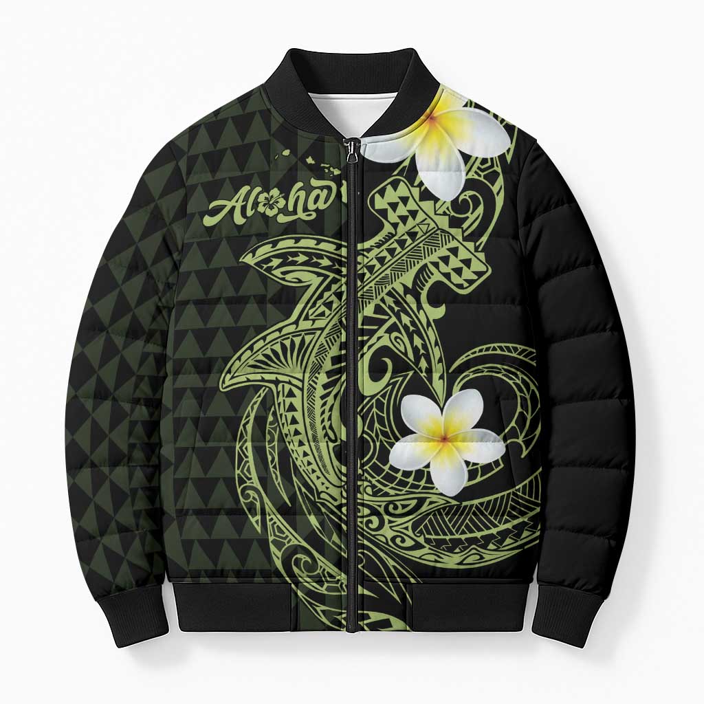 Aloha Hammerhead Shark Bomber Puffer Jacket Lime Rickey Hawaiian Kakau Tribal Tattoo LT9 Unisex Lime - Polynesian Pride