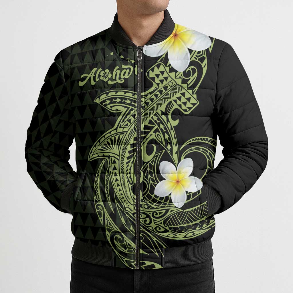 Aloha Hammerhead Shark Bomber Puffer Jacket Lime Rickey Hawaiian Kakau Tribal Tattoo LT9 - Polynesian Pride