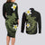 Aloha Hammerhead Shark Couples Matching Long Sleeve Bodycon Dress and Long Sleeve Button Shirt Lime Rickey Hawaiian Kakau Tribal Tattoo
