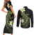 Aloha Hammerhead Shark Couples Matching Short Sleeve Bodycon Dress and Long Sleeve Button Shirt Lime Rickey Hawaiian Kakau Tribal Tattoo