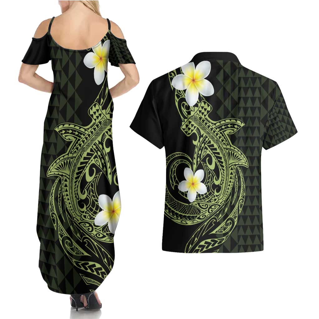 Aloha Hammerhead Shark Couples Matching Summer Maxi Dress and Hawaiian Shirt Lime Rickey Hawaiian Kakau Tribal Tattoo LT9 - Polynesian Pride