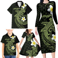 Aloha Hammerhead Shark Family Matching Long Sleeve Bodycon Dress and Hawaiian Shirt Lime Rickey Hawaiian Kakau Tribal Tattoo LT9 - Polynesian Pride