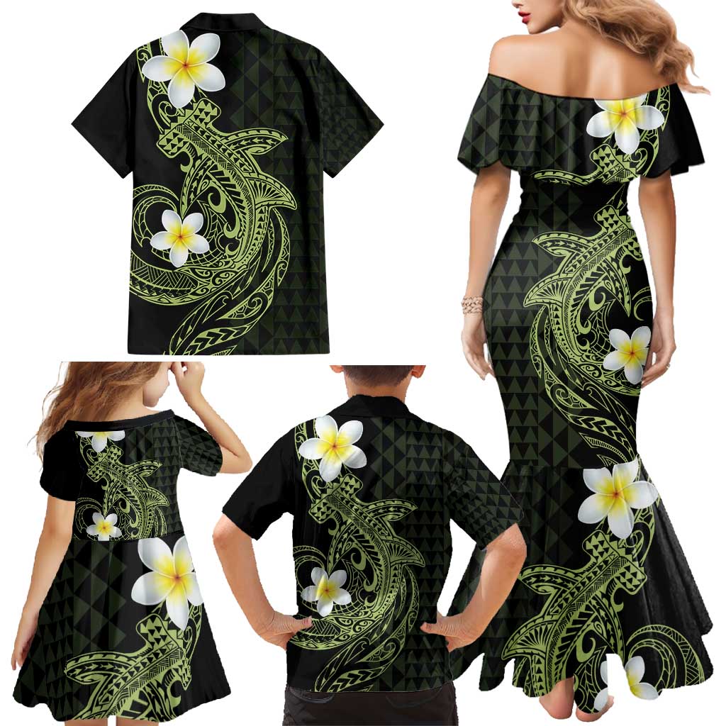 Aloha Hammerhead Shark Family Matching Mermaid Dress and Hawaiian Shirt Lime Rickey Hawaiian Kakau Tribal Tattoo LT9 - Polynesian Pride