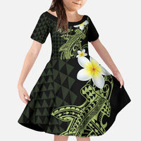 Aloha Hammerhead Shark Family Matching Off The Shoulder Long Sleeve Dress and Hawaiian Shirt Lime Rickey Hawaiian Kakau Tribal Tattoo LT9 Daughter's Dress Lime - Polynesian Pride
