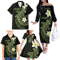 Aloha Hammerhead Shark Family Matching Off The Shoulder Long Sleeve Dress and Hawaiian Shirt Lime Rickey Hawaiian Kakau Tribal Tattoo LT9 - Polynesian Pride
