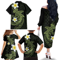 Aloha Hammerhead Shark Family Matching Off The Shoulder Long Sleeve Dress and Hawaiian Shirt Lime Rickey Hawaiian Kakau Tribal Tattoo LT9 - Polynesian Pride