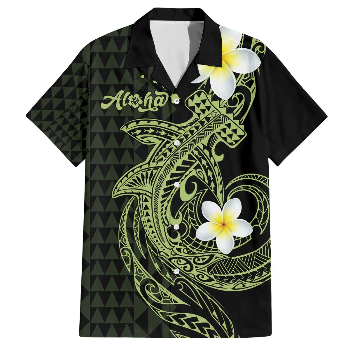 Aloha Hammerhead Shark Family Matching Off The Shoulder Long Sleeve Dress and Hawaiian Shirt Lime Rickey Hawaiian Kakau Tribal Tattoo LT9 Dad's Shirt - Short Sleeve Lime - Polynesian Pride
