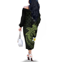 Aloha Hammerhead Shark Family Matching Off The Shoulder Long Sleeve Dress and Hawaiian Shirt Lime Rickey Hawaiian Kakau Tribal Tattoo LT9 - Polynesian Pride