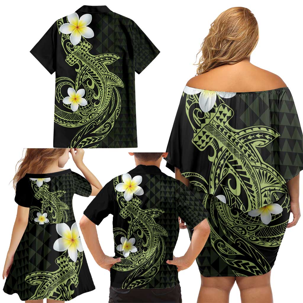 Aloha Hammerhead Shark Family Matching Off Shoulder Short Dress and Hawaiian Shirt Lime Rickey Hawaiian Kakau Tribal Tattoo LT9 - Polynesian Pride