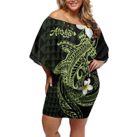 Aloha Hammerhead Shark Family Matching Off Shoulder Short Dress and Hawaiian Shirt Lime Rickey Hawaiian Kakau Tribal Tattoo LT9 Mom's Dress Lime - Polynesian Pride