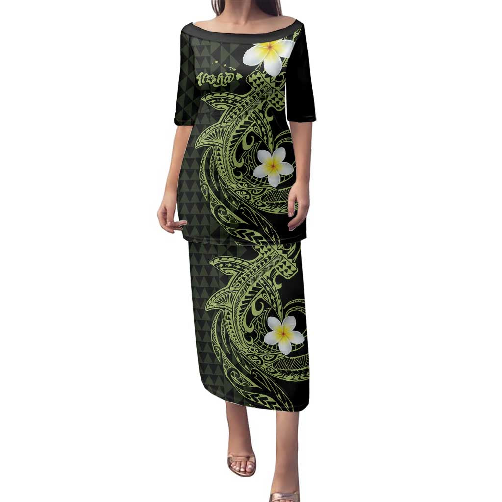 Aloha Hammerhead Shark Family Matching Puletasi and Hawaiian Shirt Lime Rickey Hawaiian Kakau Tribal Tattoo LT9 Mom's Dress Lime - Polynesian Pride