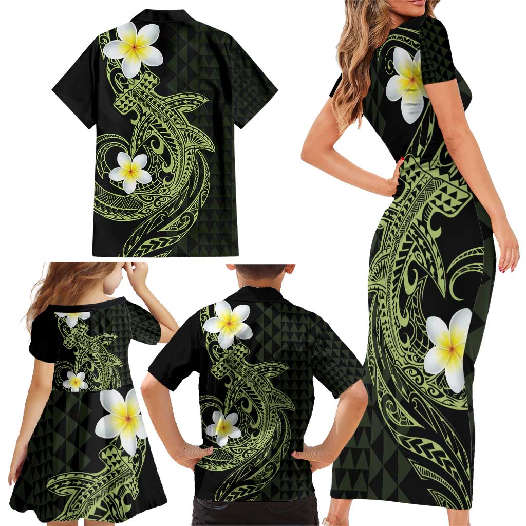 Aloha Hammerhead Shark Family Matching Short Sleeve Bodycon Dress and Hawaiian Shirt Lime Rickey Hawaiian Kakau Tribal Tattoo LT9 - Polynesian Pride