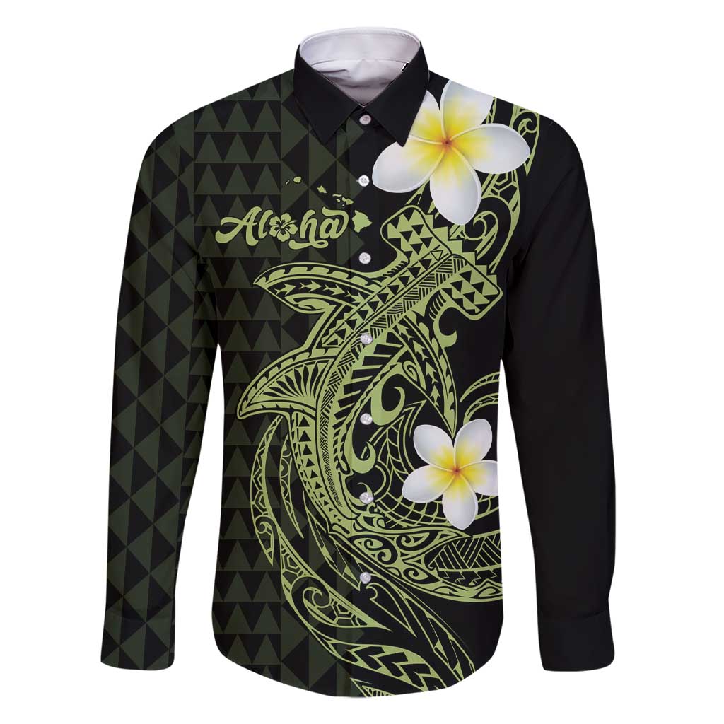 Aloha Hammerhead Shark Family Matching Short Sleeve Bodycon Dress and Hawaiian Shirt Lime Rickey Hawaiian Kakau Tribal Tattoo LT9 Dad's Shirt - Long Sleeve Lime - Polynesian Pride
