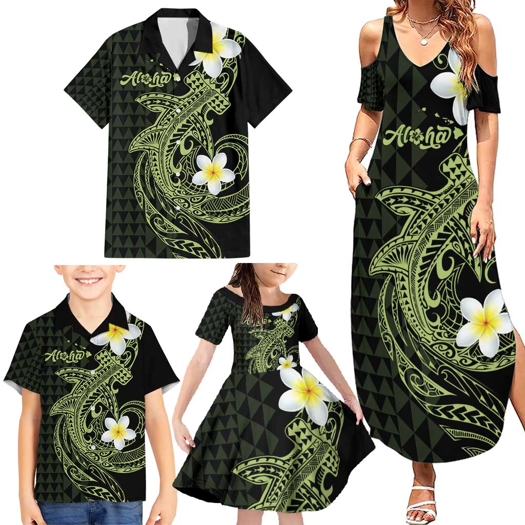Aloha Hammerhead Shark Family Matching Summer Maxi Dress and Hawaiian Shirt Lime Rickey Hawaiian Kakau Tribal Tattoo LT9 - Polynesian Pride
