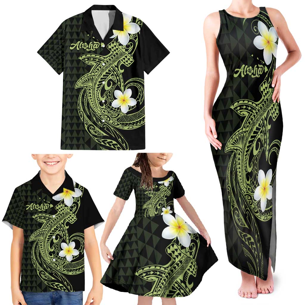 Aloha Hammerhead Shark Family Matching Tank Maxi Dress and Hawaiian Shirt Lime Rickey Hawaiian Kakau Tribal Tattoo LT9 - Polynesian Pride
