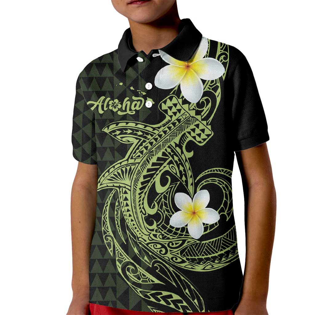 Aloha Hammerhead Shark Kid Polo Shirt Lime Rickey Hawaiian Kakau Tribal Tattoo