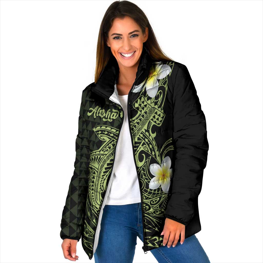 Aloha Hammerhead Shark Padded Jacket Lime Rickey Hawaiian Kakau Tribal Tattoo LT9 Women Lime - Polynesian Pride