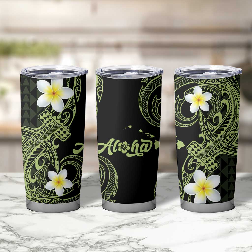 Aloha Hammerhead Shark Tumbler Cup Lime Rickey Hawaiian Kakau Tribal Tattoo