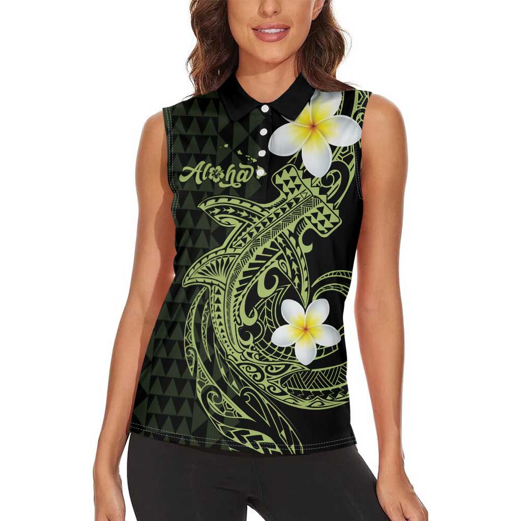 Aloha Hammerhead Shark Women Sleeveless Polo Shirt Lime Rickey Hawaiian Kakau Tribal Tattoo LT9 - Polynesian Pride