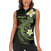 Aloha Hammerhead Shark Women Sleeveless Polo Shirt Lime Rickey Hawaiian Kakau Tribal Tattoo LT9 - Polynesian Pride