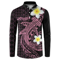 Aloha Hammerhead Shark Button Sweatshirt Vivacious Pink Hawaiian Kakau Tribal Tattoo LT9 Pink - Polynesian Pride
