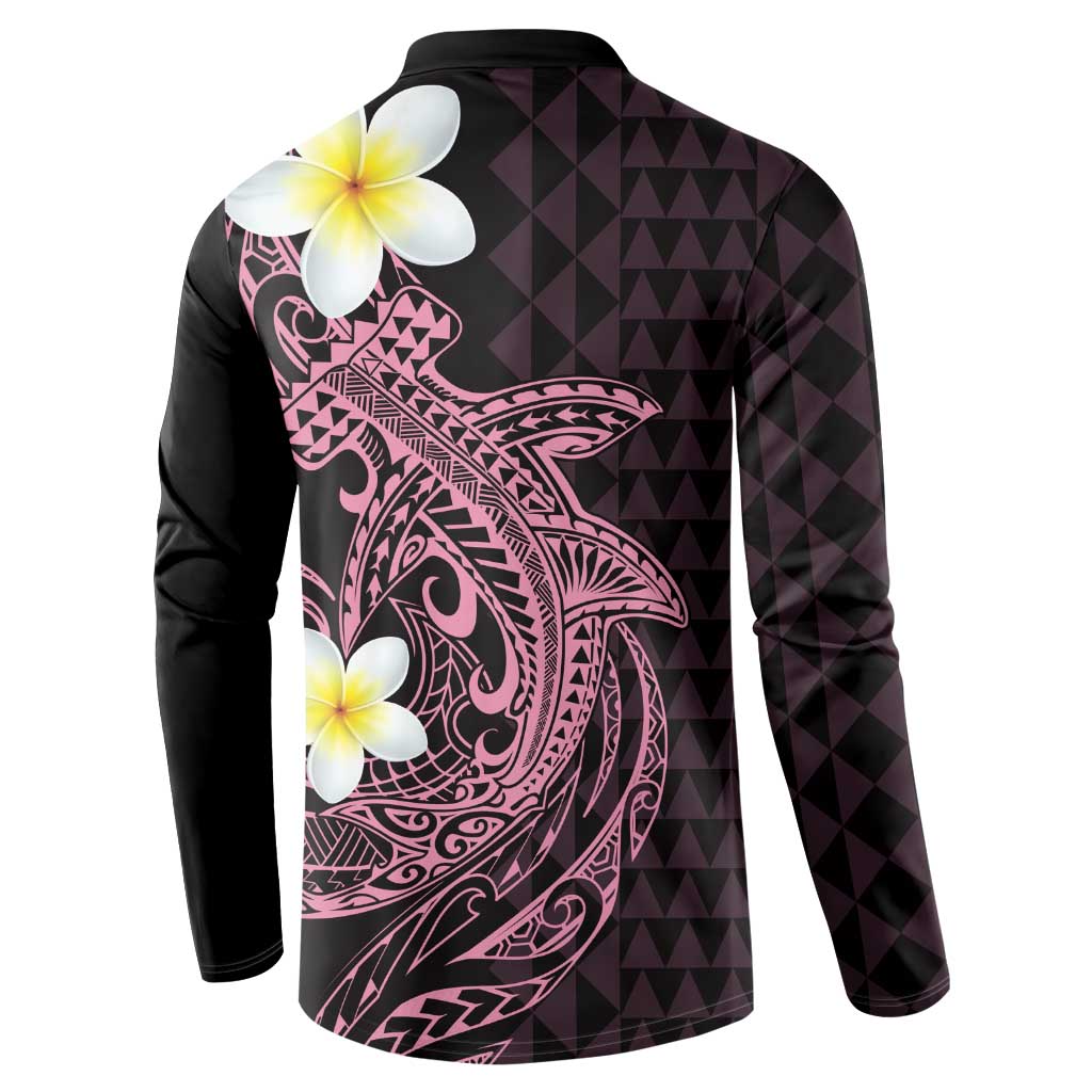 Aloha Hammerhead Shark Button Sweatshirt Vivacious Pink Hawaiian Kakau Tribal Tattoo LT9 - Polynesian Pride