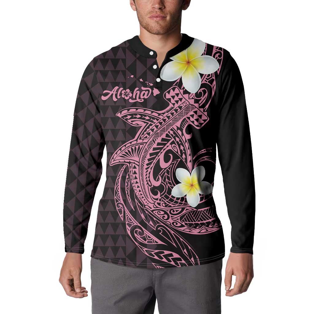 Aloha Hammerhead Shark Button Sweatshirt Vivacious Pink Hawaiian Kakau Tribal Tattoo LT9 - Polynesian Pride