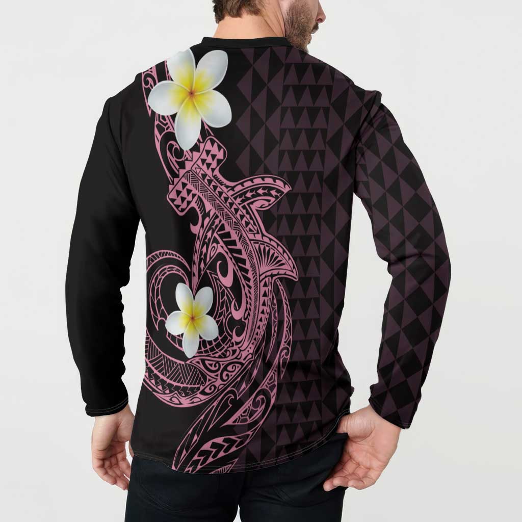 Aloha Hammerhead Shark Button Sweatshirt Vivacious Pink Hawaiian Kakau Tribal Tattoo LT9 - Polynesian Pride