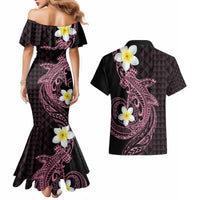 Aloha Hammerhead Shark Couples Matching Mermaid Dress and Hawaiian Shirt Vivacious Pink Hawaiian Kakau Tribal Tattoo LT9 - Polynesian Pride