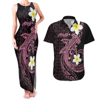Aloha Hammerhead Shark Couples Matching Tank Maxi Dress and Hawaiian Shirt Vivacious Pink Hawaiian Kakau Tribal Tattoo LT9 Pink - Polynesian Pride