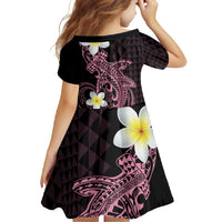 Aloha Hammerhead Shark Family Matching Long Sleeve Bodycon Dress and Hawaiian Shirt Vivacious Pink Hawaiian Kakau Tribal Tattoo LT9 - Polynesian Pride