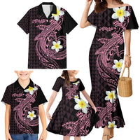 Aloha Hammerhead Shark Family Matching Mermaid Dress and Hawaiian Shirt Vivacious Pink Hawaiian Kakau Tribal Tattoo LT9 - Polynesian Pride