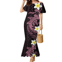 Aloha Hammerhead Shark Family Matching Mermaid Dress and Hawaiian Shirt Vivacious Pink Hawaiian Kakau Tribal Tattoo LT9 Mom's Dress Pink - Polynesian Pride