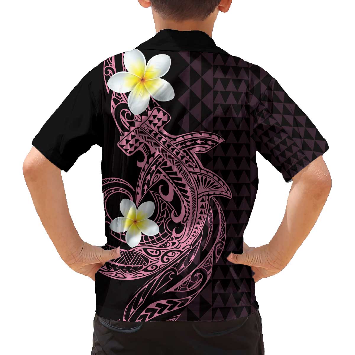 Aloha Hammerhead Shark Family Matching Off The Shoulder Long Sleeve Dress and Hawaiian Shirt Vivacious Pink Hawaiian Kakau Tribal Tattoo LT9 - Polynesian Pride