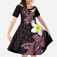 Aloha Hammerhead Shark Family Matching Off Shoulder Maxi Dress and Hawaiian Shirt Vivacious Pink Hawaiian Kakau Tribal Tattoo LT9 Daughter's Dress Pink - Polynesian Pride