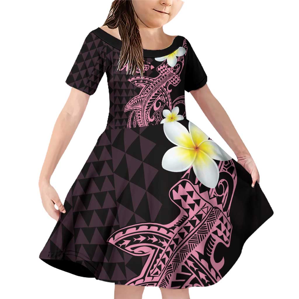 Aloha Hammerhead Shark Family Matching Off Shoulder Short Dress and Hawaiian Shirt Vivacious Pink Hawaiian Kakau Tribal Tattoo LT9 Daughter's Dress Pink - Polynesian Pride