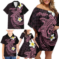 Aloha Hammerhead Shark Family Matching Off Shoulder Short Dress and Hawaiian Shirt Vivacious Pink Hawaiian Kakau Tribal Tattoo LT9 - Polynesian Pride
