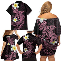 Aloha Hammerhead Shark Family Matching Off Shoulder Short Dress and Hawaiian Shirt Vivacious Pink Hawaiian Kakau Tribal Tattoo LT9 - Polynesian Pride