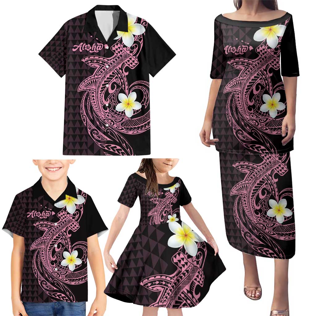 Aloha Hammerhead Shark Family Matching Puletasi and Hawaiian Shirt Vivacious Pink Hawaiian Kakau Tribal Tattoo LT9 - Polynesian Pride