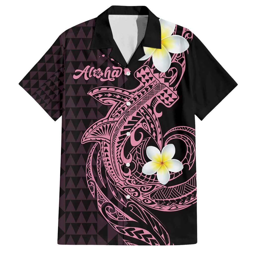 Aloha Hammerhead Shark Family Matching Puletasi and Hawaiian Shirt Vivacious Pink Hawaiian Kakau Tribal Tattoo LT9 Dad's Shirt - Short Sleeve Pink - Polynesian Pride