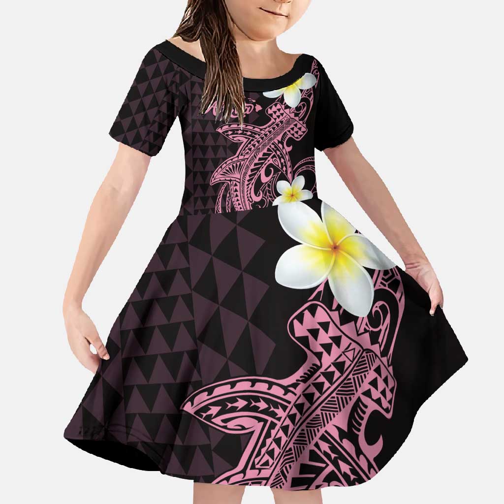 Aloha Hammerhead Shark Family Matching Short Sleeve Bodycon Dress and Hawaiian Shirt Vivacious Pink Hawaiian Kakau Tribal Tattoo LT9 Daughter's Dress Pink - Polynesian Pride