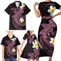 Aloha Hammerhead Shark Family Matching Short Sleeve Bodycon Dress and Hawaiian Shirt Vivacious Pink Hawaiian Kakau Tribal Tattoo LT9 - Polynesian Pride