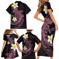Aloha Hammerhead Shark Family Matching Short Sleeve Bodycon Dress and Hawaiian Shirt Vivacious Pink Hawaiian Kakau Tribal Tattoo LT9 - Polynesian Pride
