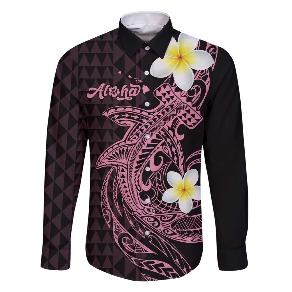 Aloha Hammerhead Shark Family Matching Short Sleeve Bodycon Dress and Hawaiian Shirt Vivacious Pink Hawaiian Kakau Tribal Tattoo LT9 Dad's Shirt - Long Sleeve Pink - Polynesian Pride