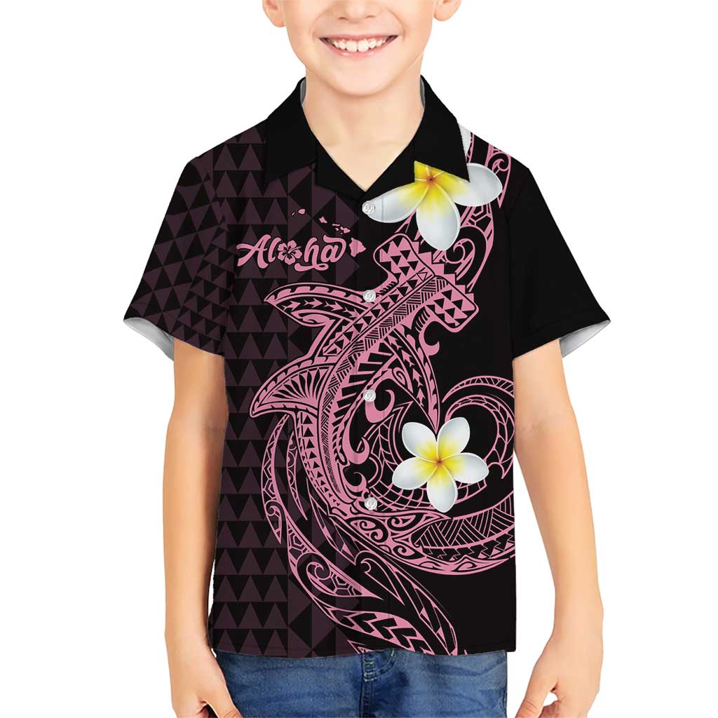 Aloha Hammerhead Shark Family Matching Short Sleeve Bodycon Dress and Hawaiian Shirt Vivacious Pink Hawaiian Kakau Tribal Tattoo LT9 Son's Shirt Pink - Polynesian Pride