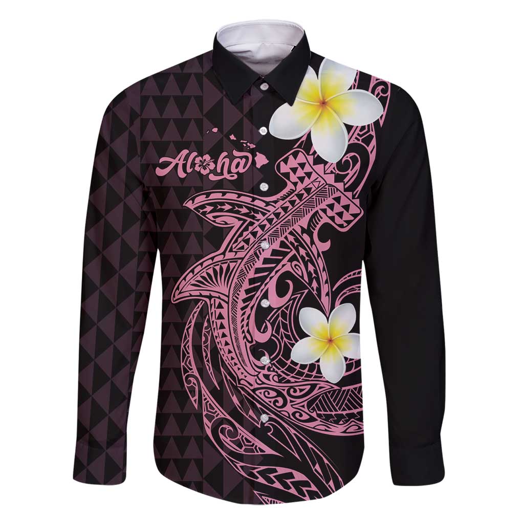 Aloha Hammerhead Shark Family Matching Summer Maxi Dress and Hawaiian Shirt Vivacious Pink Hawaiian Kakau Tribal Tattoo LT9 Dad's Shirt - Long Sleeve Pink - Polynesian Pride
