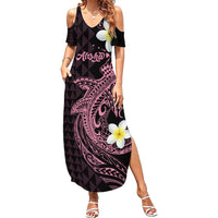 Aloha Hammerhead Shark Family Matching Summer Maxi Dress and Hawaiian Shirt Vivacious Pink Hawaiian Kakau Tribal Tattoo LT9 Mom's Dress Pink - Polynesian Pride