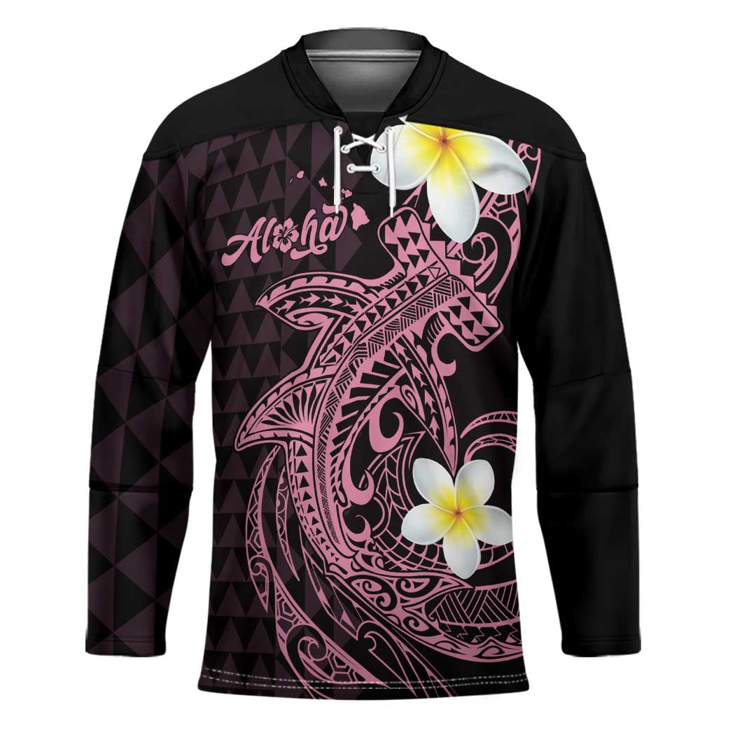 Aloha Hammerhead Shark Hockey Jersey Vivacious Pink Hawaiian Kakau Tribal Tattoo - Polynesian Pride