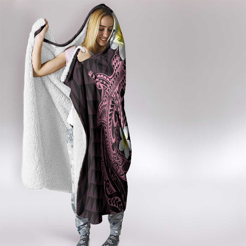 Aloha Hammerhead Shark Hooded Blanket Vivacious Pink Hawaiian Kakau Tribal Tattoo