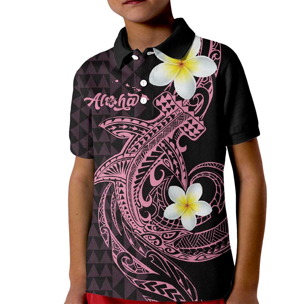 Aloha Hammerhead Shark Kid Polo Shirt Vivacious Pink Hawaiian Kakau Tribal Tattoo
